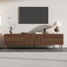 Load image into Gallery viewer, Fluted TV Stand With Storage Drawers And Cabinets For TVs Up To 80", Soft-Close Hinges, Cable Management - Walnut
