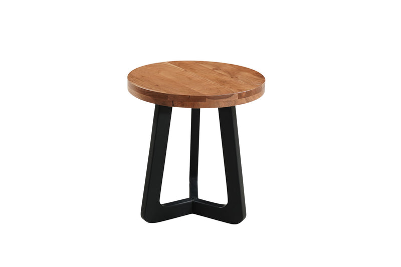 24" Solid Wood And Iron Round Cross Legs End Table - Brown And Black