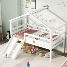 Load image into Gallery viewer, Low Loft House Bed With Slide, Ladder, Safety Guardrails, House Roof Frame
