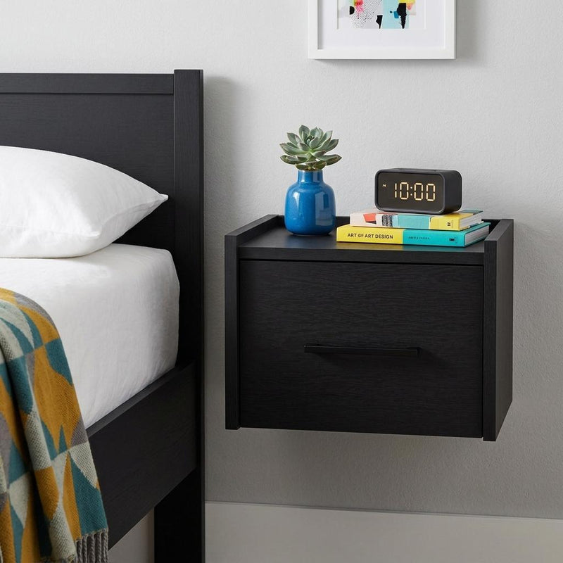 Wood One Drawer Floating Nightstand (733285) - Black
