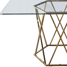Load image into Gallery viewer, 63" Glass And Metal Geo Pedestal Base Dining Table - Gold
