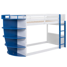 Load image into Gallery viewer, Twin over Twin Boat-Like Shape Bunk Bed with Storage Shelves, White+Blue
