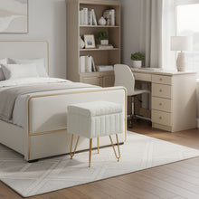 Load image into Gallery viewer, Faux Fur Tufted Storage Ottoman - White / Gold
