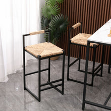 Load image into Gallery viewer, Water Hyacinth Woven Bar Stools With Back Support, Counter Height Dining Chairs (Set of 2) - Natural
