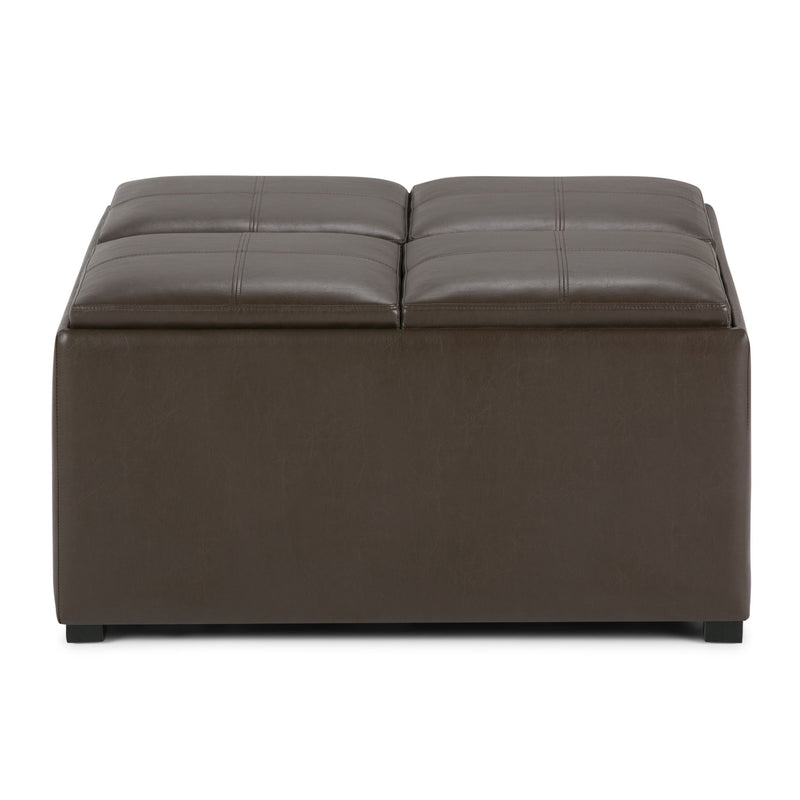 35" Leather Cocktail Ottoman With Storage - Brown