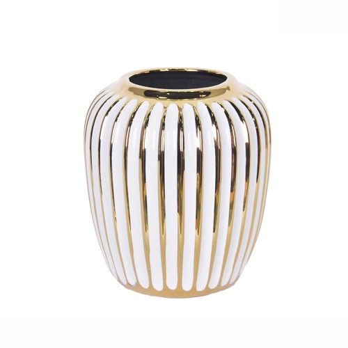 Striped Round Table Vase - White / Gold