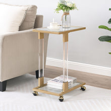 Load image into Gallery viewer, Side Table, Sofa Table, Glass Top C Shape Square Table With Metal Base For Living Room, Bedroom, Balcony Home And Office

