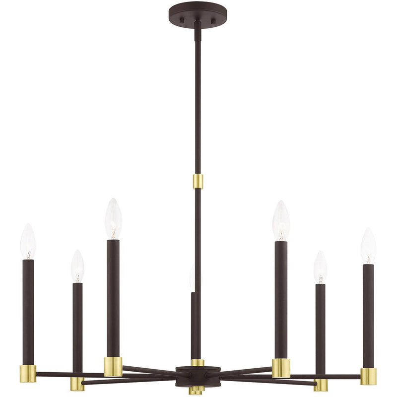 Seven Light Dimmable Chandelier With Shades - Bronze