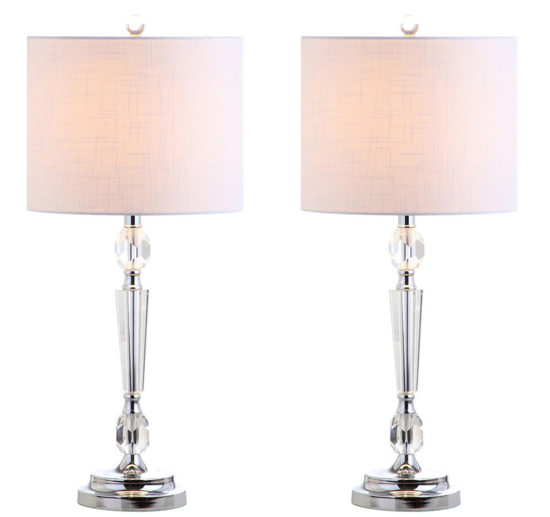 27" Bedside Lamps With Drum Shades (Set of 2) - Clear / Silver / White