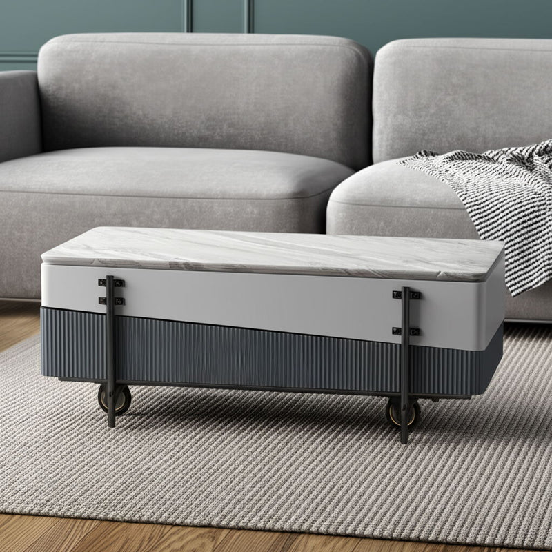 47" Faux Marble Wood And Steel Lift Top Coffee Table - Gray And White