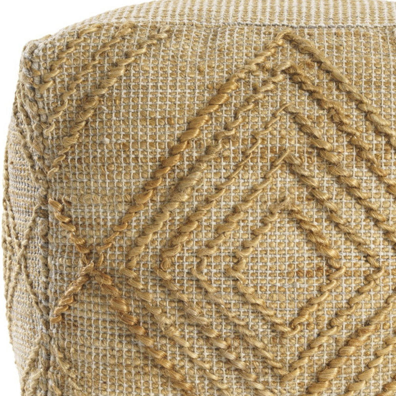 18" Jute Blend Cube Geometric Pouf Ottoman - Natural