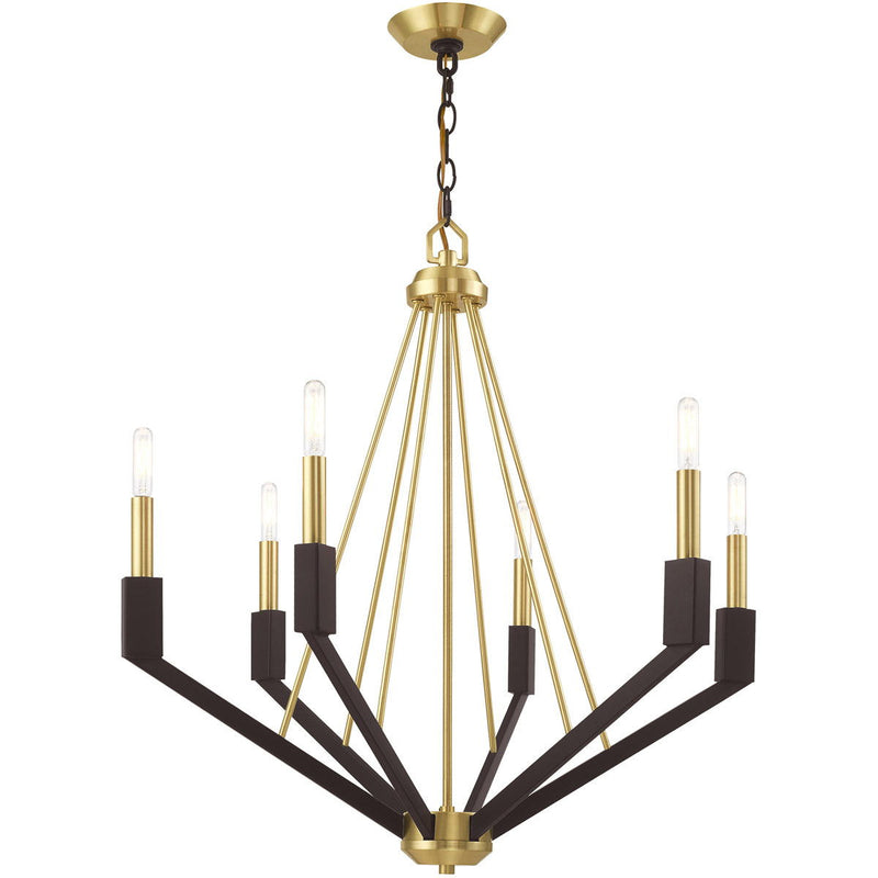 27" Six Light Dimmable Chandelier With Shades - Bronze