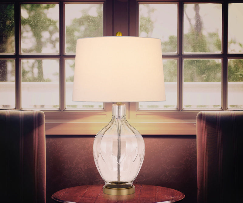 Metal Table Lamp With Drum Shade - Clear Off-White