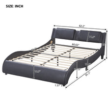 Load image into Gallery viewer, Queen Size Upholstered Faux Leather Platform Bed with LED Light Bed Frame with Slatted - Black
