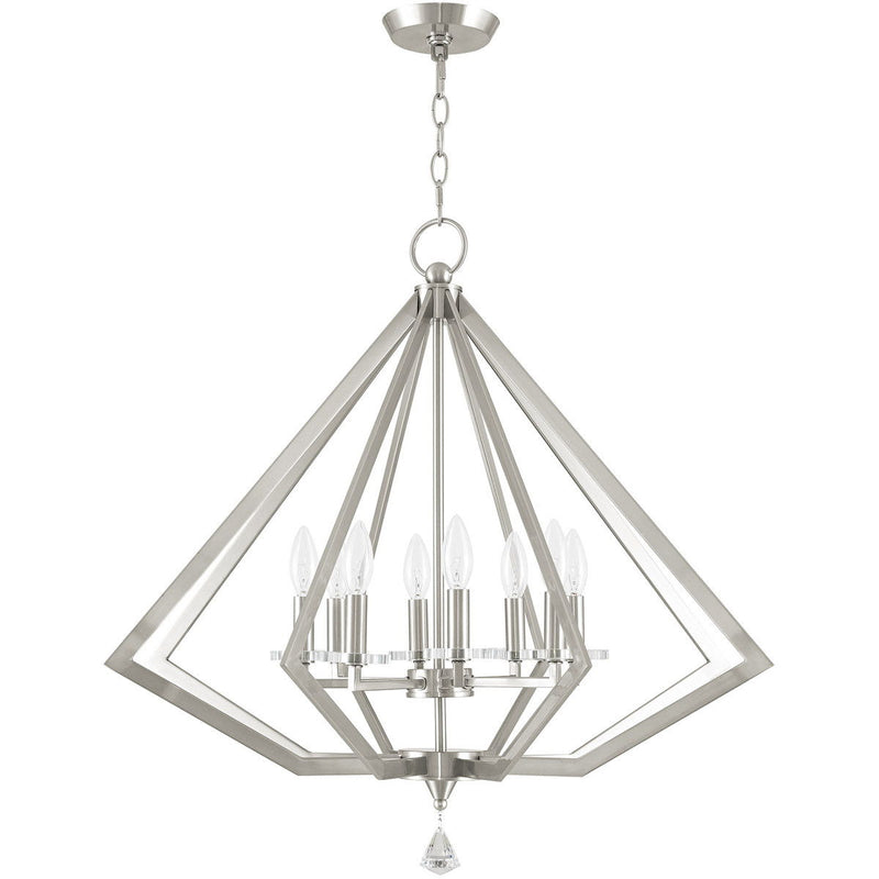 28" Eight Light Dimmable Chandelier With Shades - Nickel