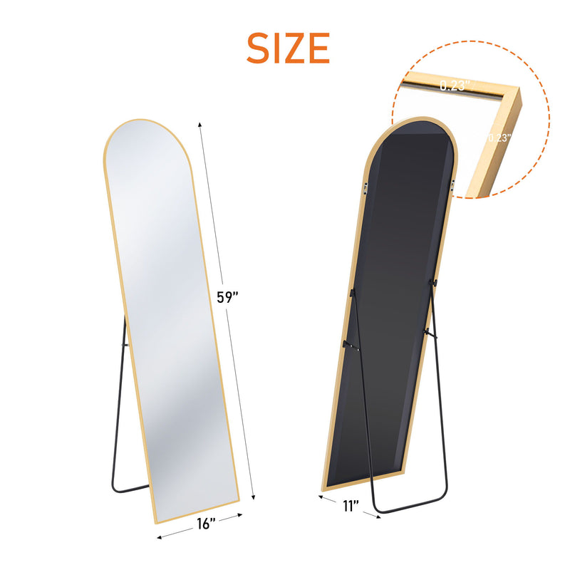 59'' Aluminum Arch Freestanding Framed Standing Mirror - Gold