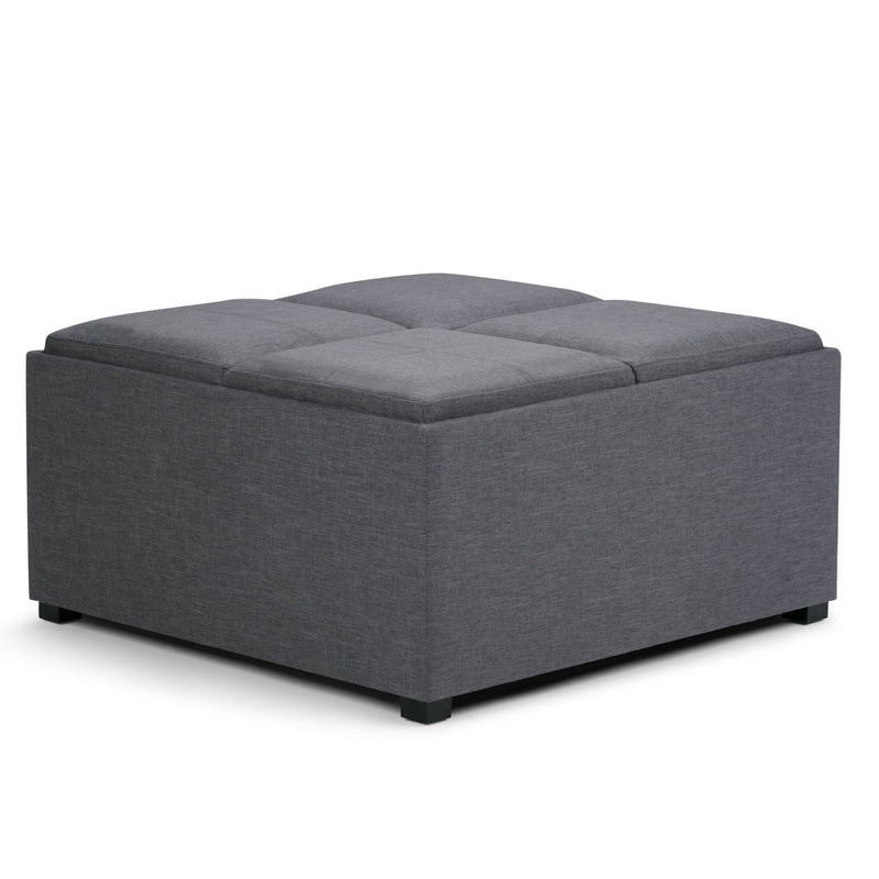 35" Fabric Cocktail Ottoman With Storage - Gray / Dark Brown