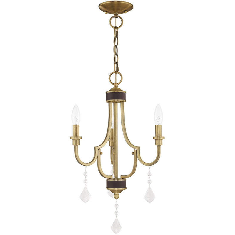 22" Three Light Dimmable Chandelier With Shades - Antiqued Brass