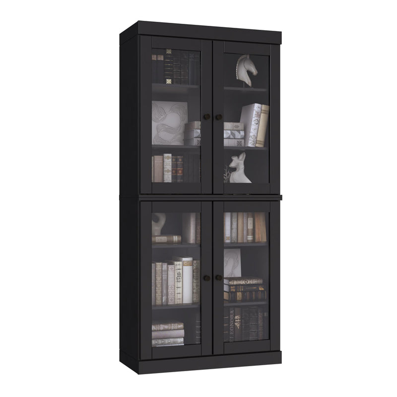 Solid Wood Adjustable Six Tier Library Bookcase With Four Doors - Black