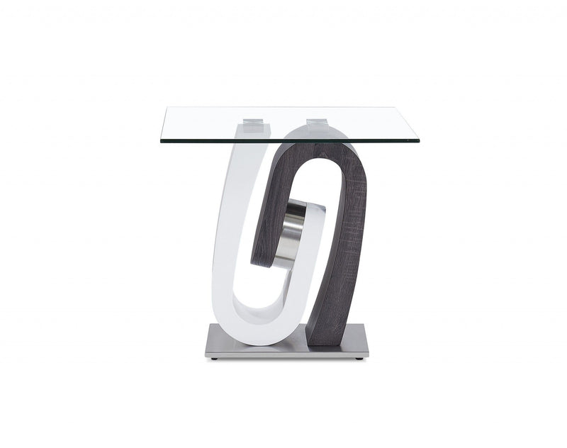 Glass Square End Table - White, Gray And Clear