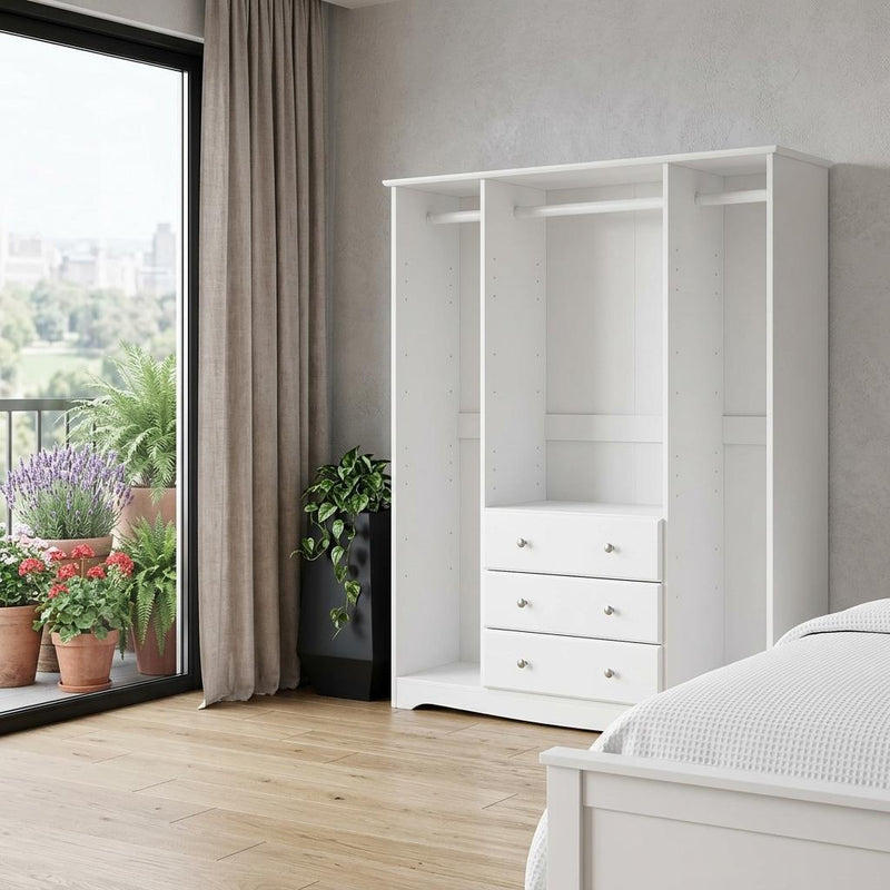 Solid Wood Four Door Three Drawer Combo Dresser (762937) - White
