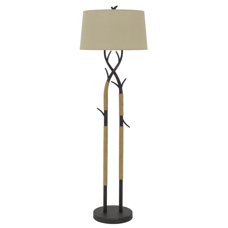 Traditional Shaped Floor Lamp With Tan Rectangular Shade - Black