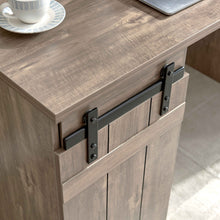 Load image into Gallery viewer, Home Office Desk Hazelnut One Cabinet Three Shelves Faux Barn Door On Metal Euro Hinges Modesty Panel - Light Brown
