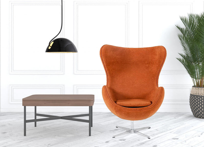Stylish Mid Century Fabric Swivel Accent Chair - Dark Orange