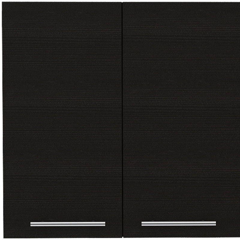 47" Wood Wall Mounted Accent Cabinet With Four Doors - Black