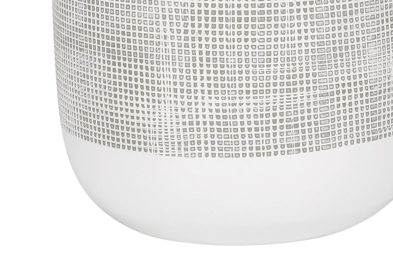 Ceramic Round Table Lamp With Gray Drum Shade - Gray And White