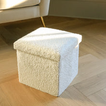 Load image into Gallery viewer, 12" Boucle Cube Storage Ottoman - White

