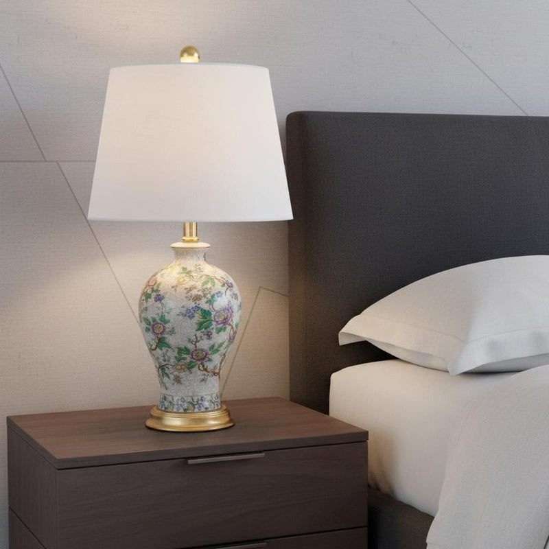 Urn Table Lamp With Empire Shade - Gold / Off White / White