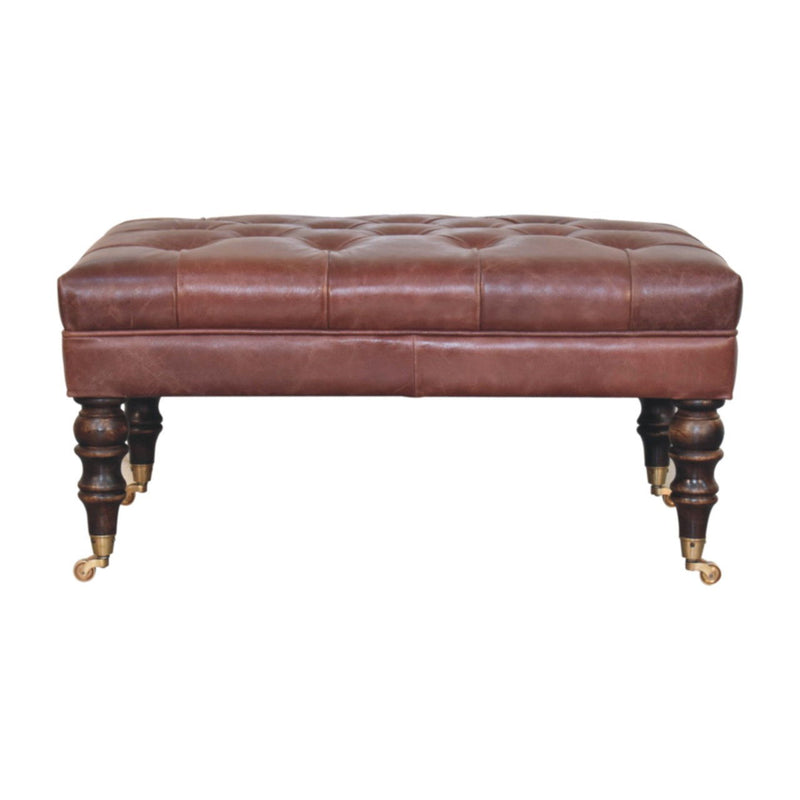 Leather Round Footstool (723458) - Brown