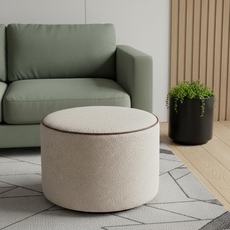 Boucle Round Footstool - Cream