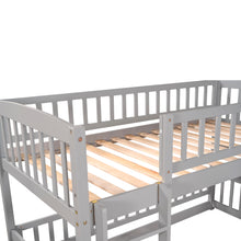 Load image into Gallery viewer, Bunk Bed with Slide,Twin Over Twin Low Bunk Bed with Fence and Ladder for Toddler Kids Teens Grey
