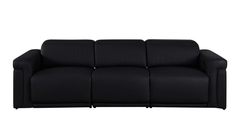 Top Grain Leather Reclining Metal USB Sofa (720428) - Black