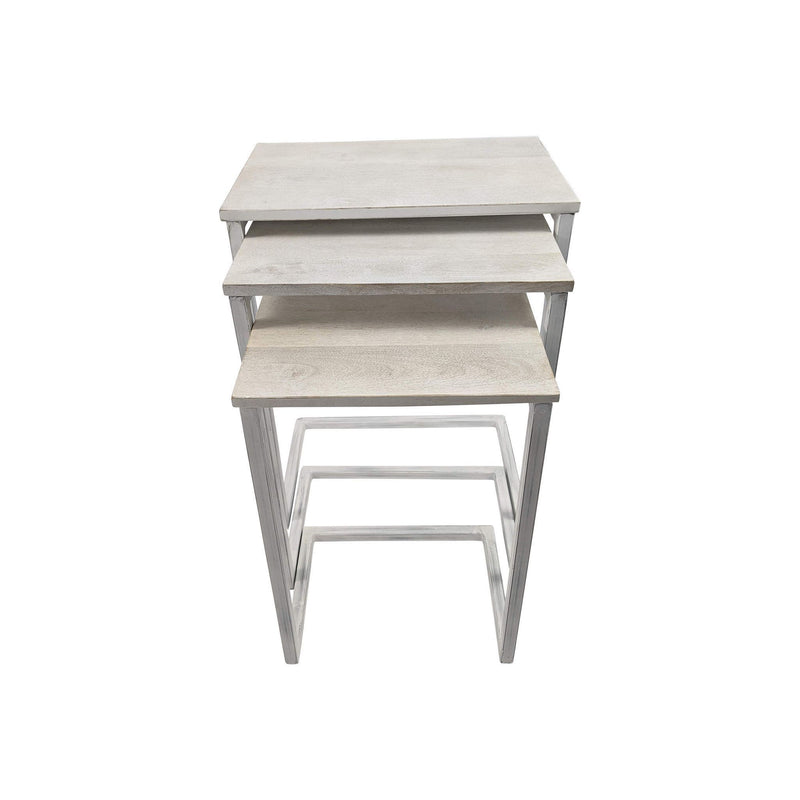 Solid Wood And Steel Frame Nested Tables (Set of 3) - Antiqued White