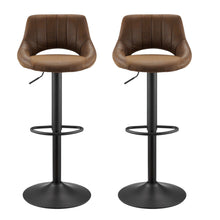 Load image into Gallery viewer, Faux Leather Swivel Low Back Adjustable Height Bar Chairs Steel With Footrest 42" (Set of 2) - Brown and Black
