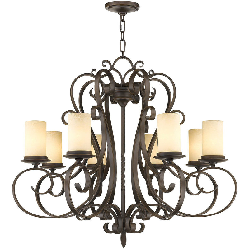 32" Eight Light Metal Dimmable Chandelier With Shades - Bronze