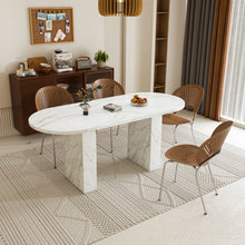 Load image into Gallery viewer, Oval Dining Table With Wood Strip Base
