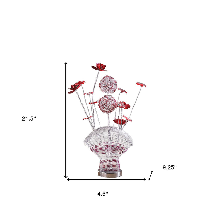 Metal And Acrylic Red Rose Bedside Lamp - Silver And Clear
