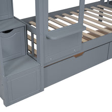 Load image into Gallery viewer, Twin-Over-Twin Castle Style Bunk Bed with 2 Drawers 3 Shelves and Slide - Gray
