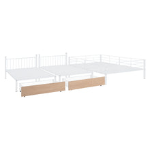 Load image into Gallery viewer, Full Over Twin &amp; Twin Triple Bunk Bed with Drawers, Multi-functional Metal Frame Bed with desks and shelves in the middle, White
