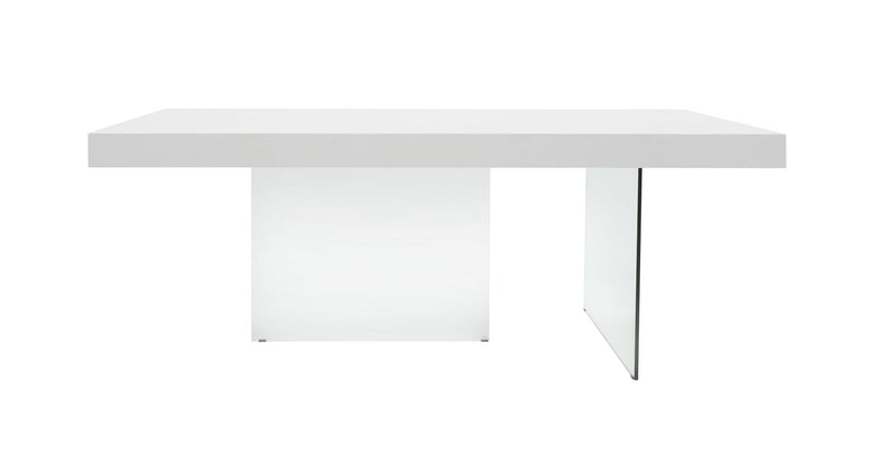 Wood Glass Trestle Base Dining Table - White / Clear