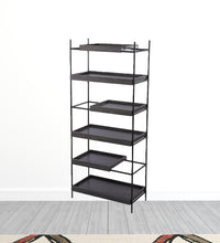 Load image into Gallery viewer, Sliding Shelf Five Tier Etagere Bookcase - Black
