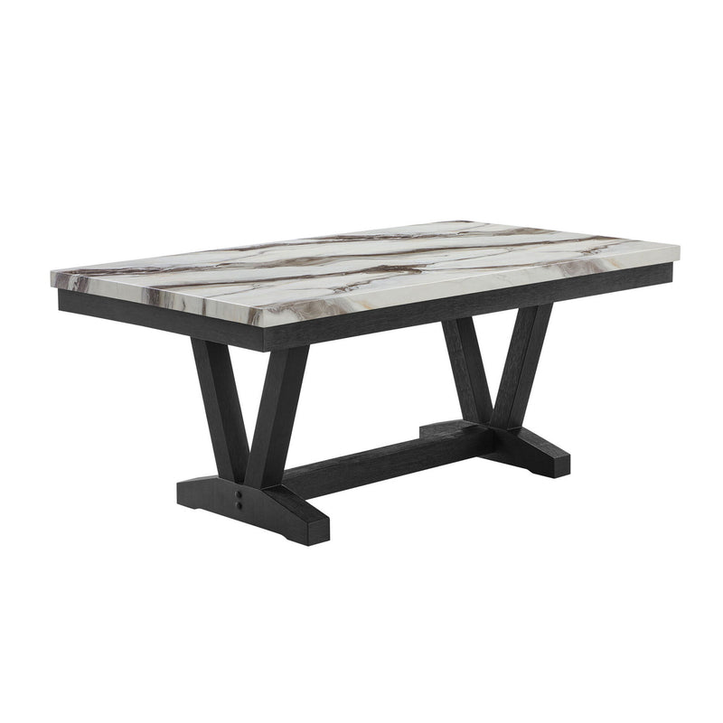 72" Faux Marble And Wood Trestle Base Dining Table - Black / White