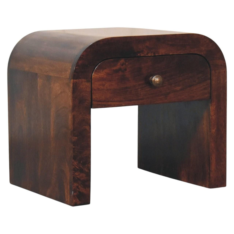 16" Solid Wood Round One Drawer Nightstand - Walnut