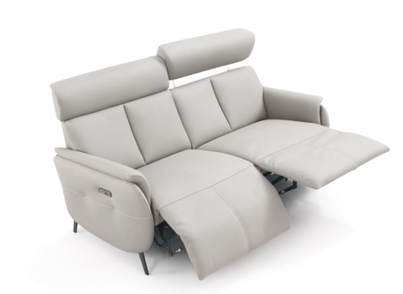 Leather Reclining USB Sofa - Light Gray