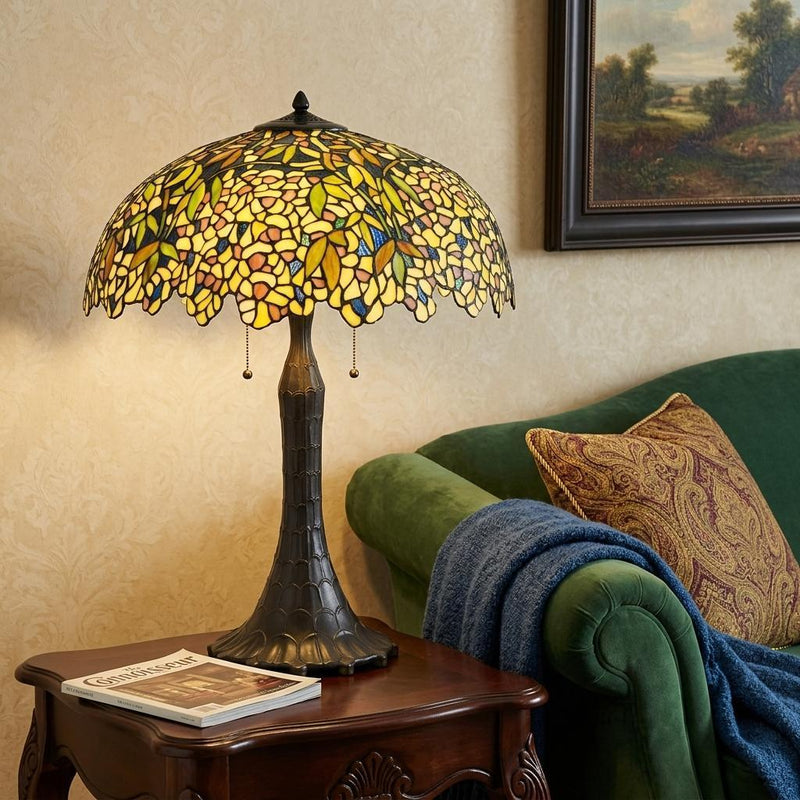 Abstract Two Light Round Tiffany Lamp With Dome Shade (752018) - Bronze