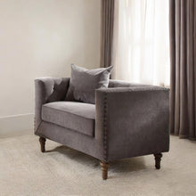 Load image into Gallery viewer, Velvet Tufted Arm Chair And Toss Pillow - Gray And Brown
